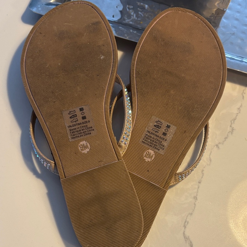 Tan Sandals with Rhinestone Straps - Picture 4 of 6